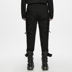 WK-841NCM Gothic Black Strap Buckle Mesh Detail Punk Pants
