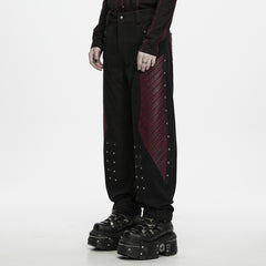 WK-842XCM Punk Pants Black Cargo with Red Quilted Panels and Studded Accents