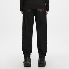 WK-842XCM Punk Pants Black Cargo with Red Quilted Panels and Studded Accents