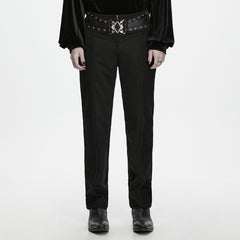 WK-843XCM Men s Gothic Pants with Belted Waist and Embroidered Seams
