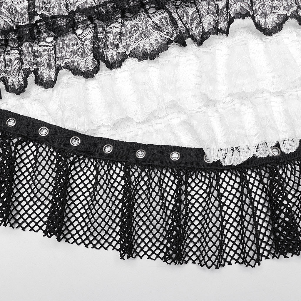 WLQ-107LQF Gothic Lace Ruffled Maxi Dress with Mesh Sleeves?-??Punk Rave Clothing