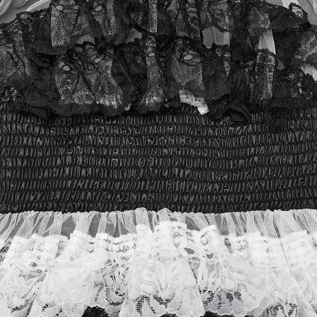 WLQ-107LQF Gothic Lace Ruffled Maxi Dress with Mesh Sleeves?-??Punk Rave Clothing