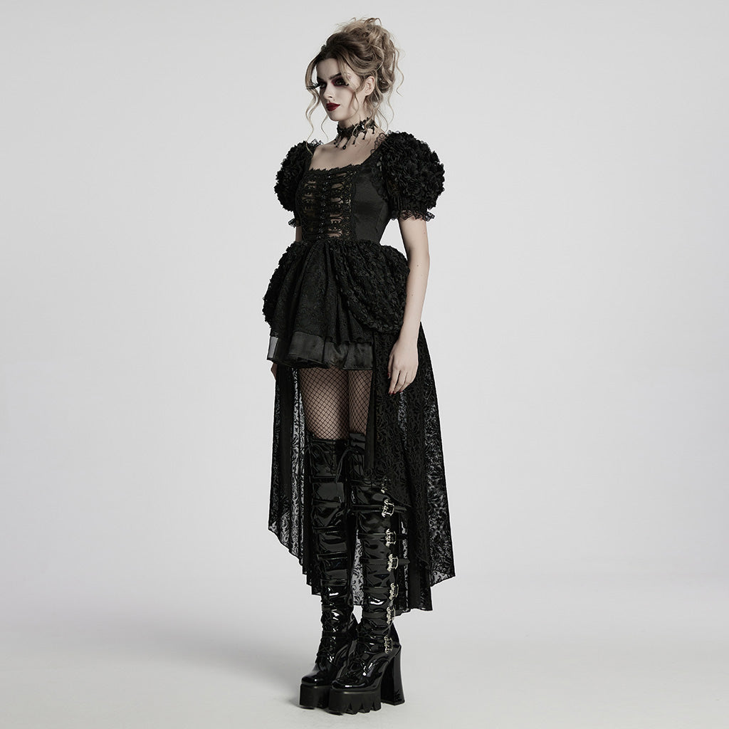 WLQ-109LQF Gothic Dress Victorian Steampunk Lace-Up High-Low Hem