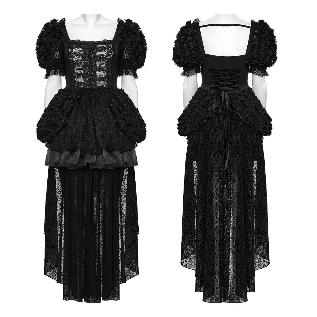 WLQ-109LQF Gothic Dress Victorian Steampunk Lace-Up High-Low Hem