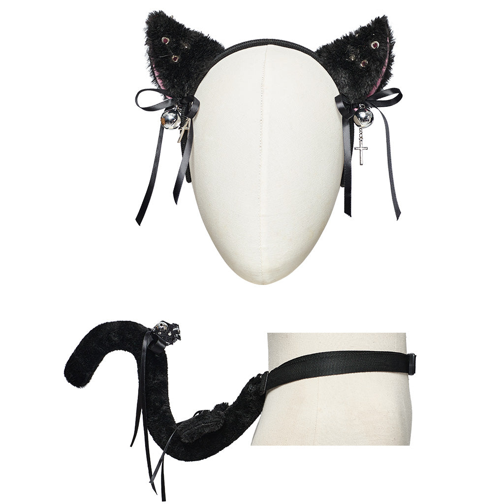 WLS-069SSF Punk Cat Ears Tail Set Furry Cosplay Accessories?-??Punk Rave Clothing