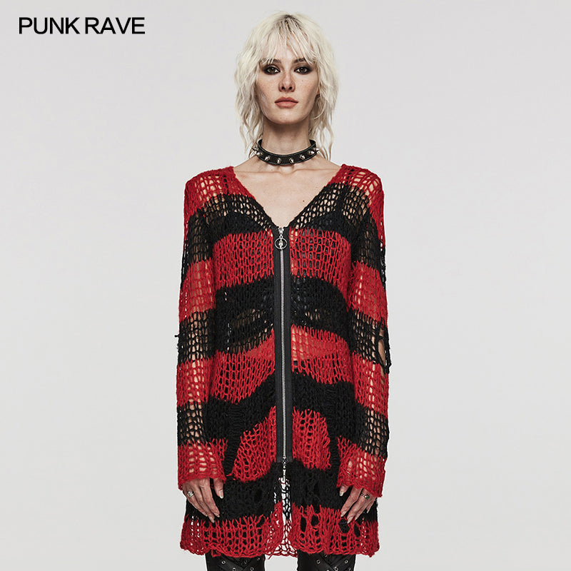 WM-077KMF Punk striped cardigan sweater