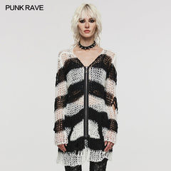 WM-077KMF Punk striped cardigan sweater