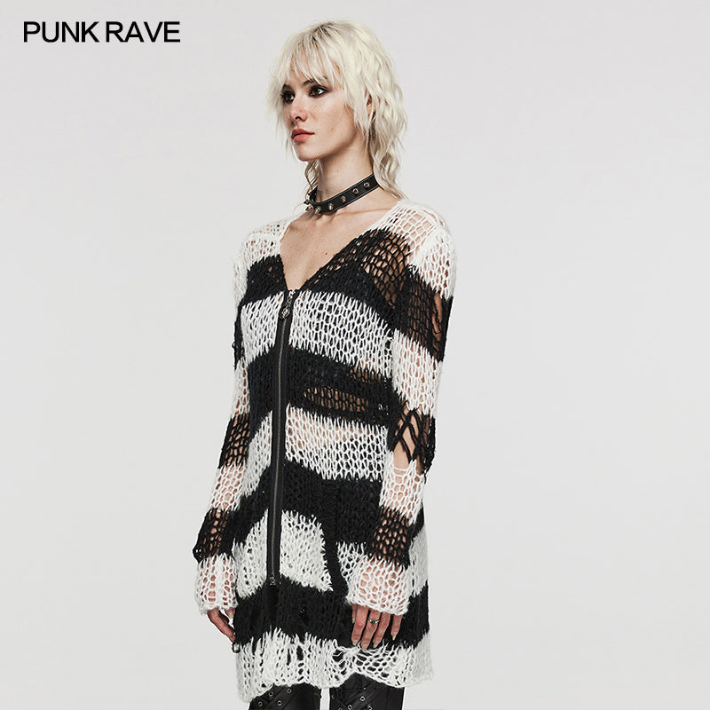 WM-077KMF Punk striped cardigan sweater