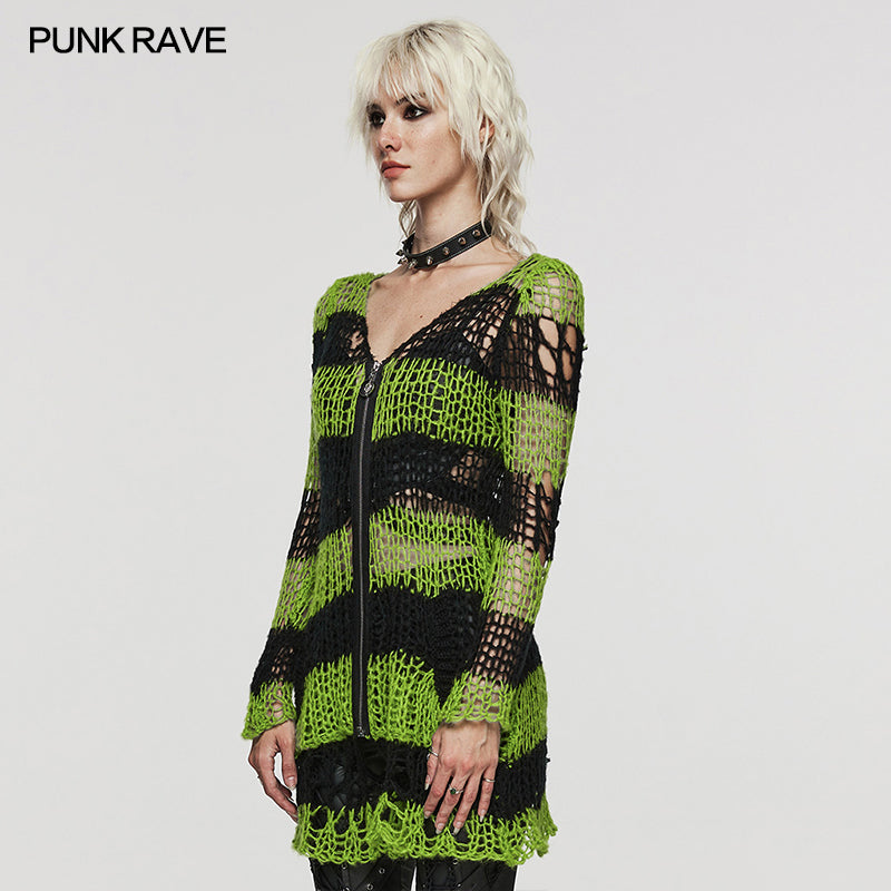 WM-077KMF Punk striped cardigan sweater