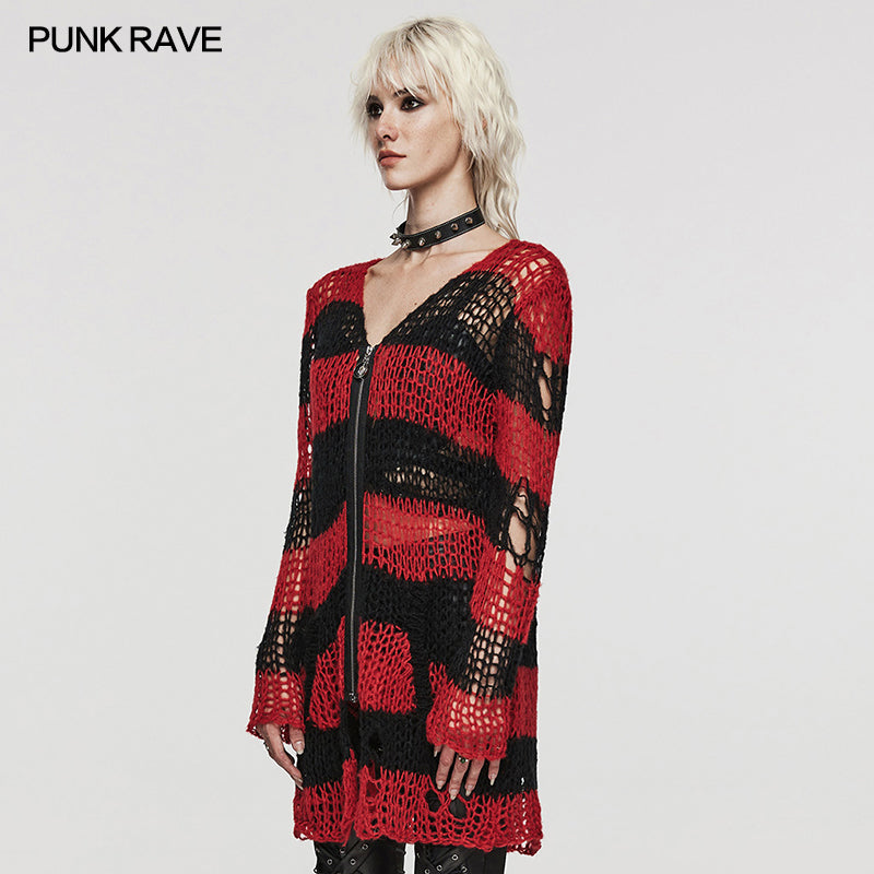 WM-077KMF Punk striped cardigan sweater