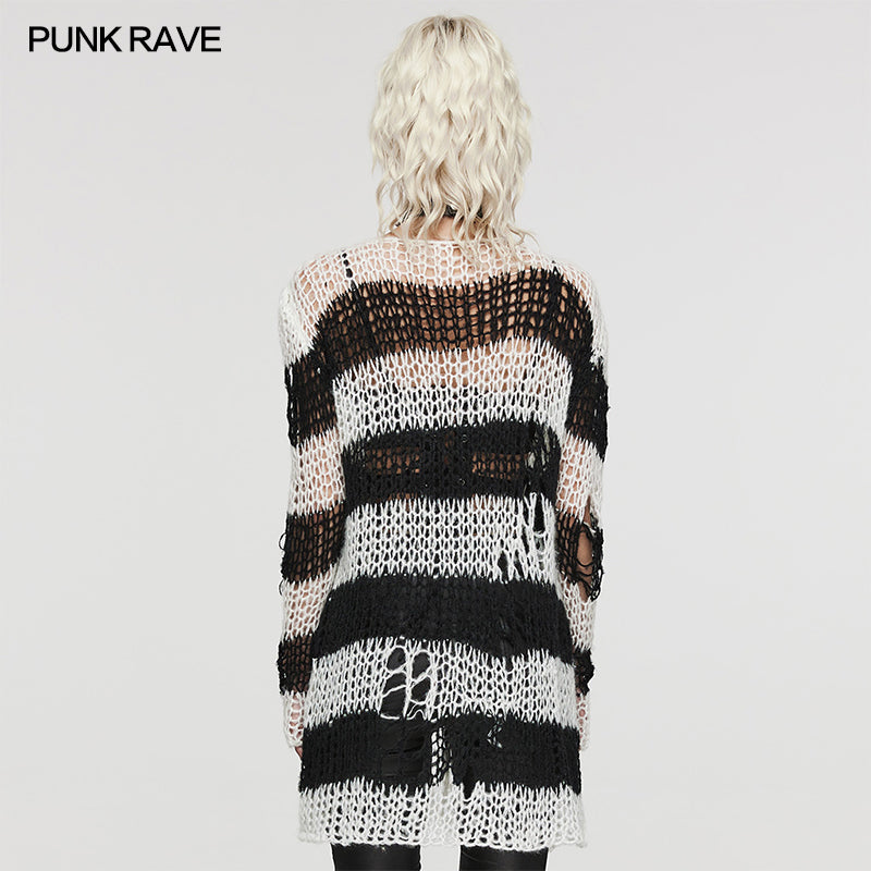 WM-077KMF Punk striped cardigan sweater