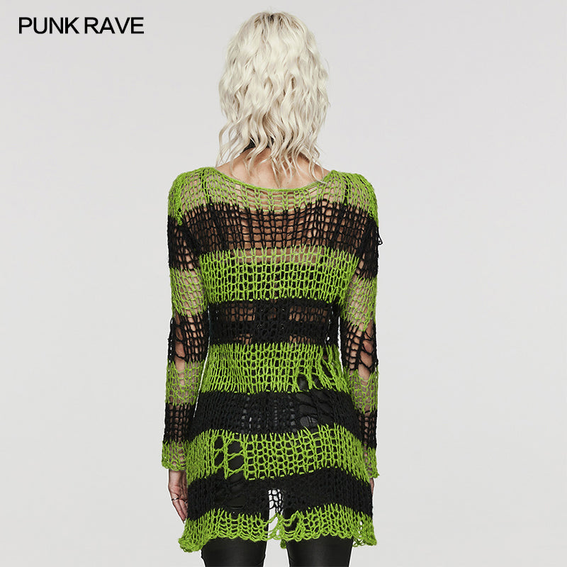 WM-077KMF Punk striped cardigan sweater