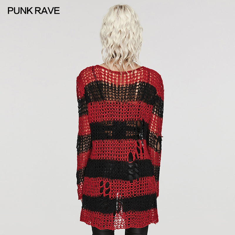 WM-077KMF Punk striped cardigan sweater