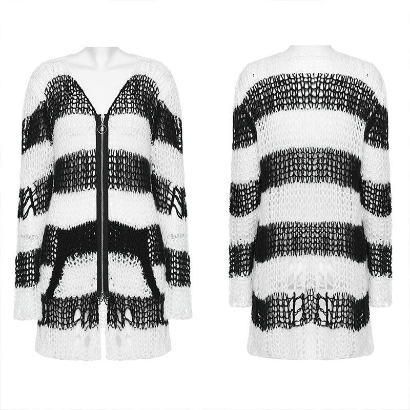 WM-077KMF Punk striped cardigan sweater