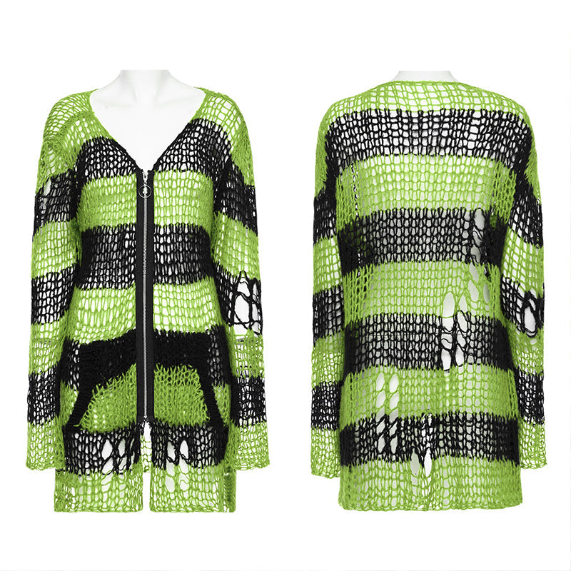 WM-077KMF Punk striped cardigan sweater