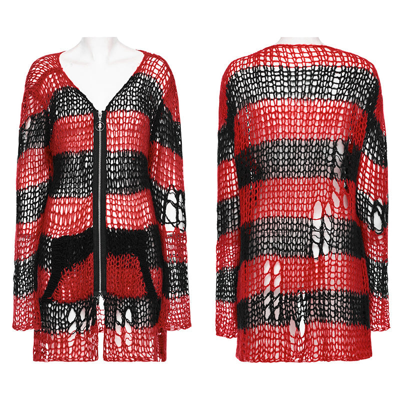 WM-077KMF Punk striped cardigan sweater