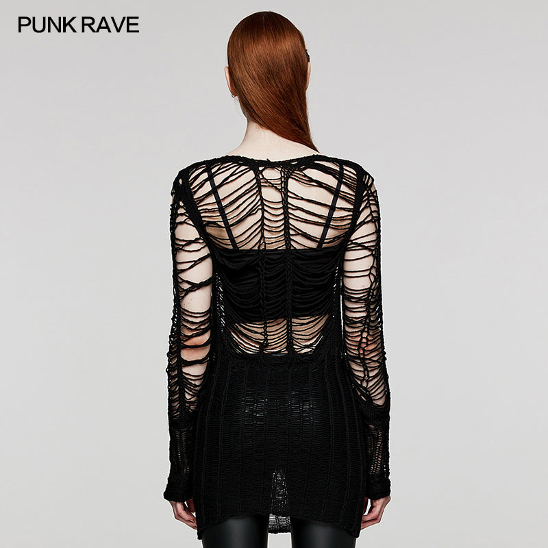 WM-079TMF Punk Sexy Hollow Long Sweater