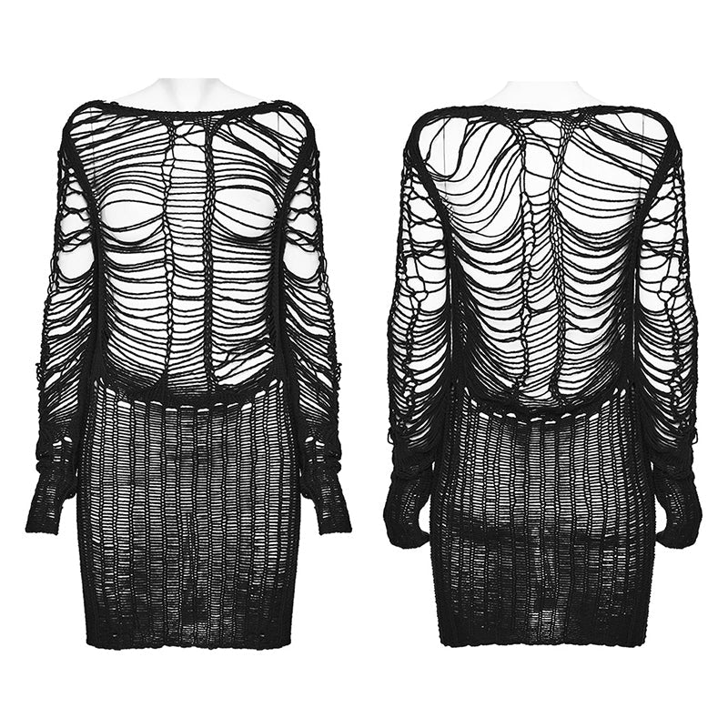 WM-079TMF Punk Sexy Hollow Long Sweater