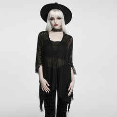 WM-100TMF Womens Gothic Sweater Lace Knit Asymmetric Hem Witchy Poncho