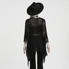 WM-100TMF Womens Gothic Sweater Lace Knit Asymmetric Hem Witchy Poncho