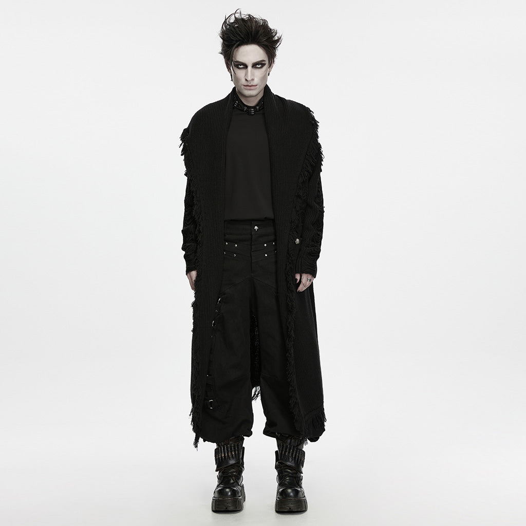WM-102KMM Long Black Fringed Gothic Sweater Duster Cardigan Men s Outerwear