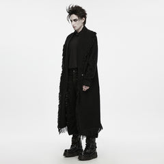 WM-102KMM Long Black Fringed Gothic Sweater Duster Cardigan Men s Outerwear