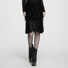 WQ-1001BQF Black Gothic Skirt with Lace Overlay and Mesh Details