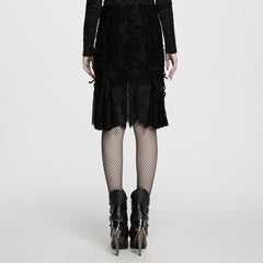 WQ-1001BQF Black Gothic Skirt with Lace Overlay and Mesh Details