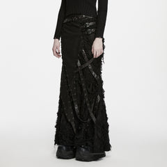 WQ-1003BQF Gothic Black Maxi Punk Skirt with Buckle Strap Details