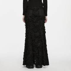 WQ-1003BQF Gothic Black Maxi Punk Skirt with Buckle Strap Details