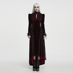 WQ-1004LQF Gothic Dress Velvet Floral High Low Long Sleeve Gown