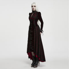WQ-1004LQF Gothic Dress Velvet Floral High Low Long Sleeve Gown