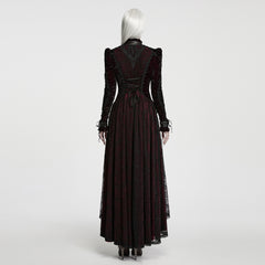 WQ-1004LQF Gothic Dress Velvet Floral High Low Long Sleeve Gown