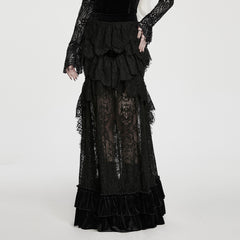 WQ-1007BQF Victorian Lace Layered Gothic Skirt with Velvet Ruffle Details