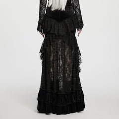 WQ-1007BQF Victorian Lace Layered Gothic Skirt with Velvet Ruffle Details