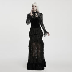 WQ-1007BQF Victorian Lace Layered Gothic Skirt with Velvet Ruffle Details