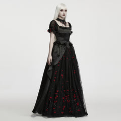 WQ-1009LQF Gothic Dress Off Shoulder Black Red Floral Embellished Evening Gown