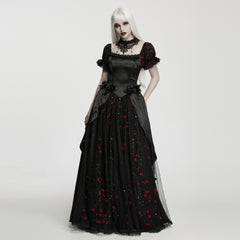 WQ-1009LQF Gothic Dress Off Shoulder Black Red Floral Embellished Evening Gown