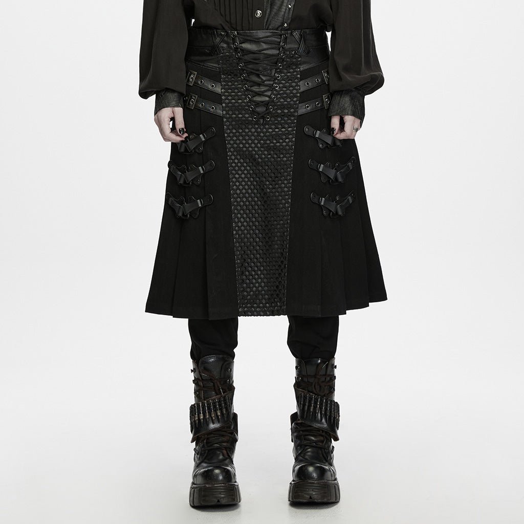 WQ-1012BQM Gothic Lace Up Studded Buckle Punk Skirt
