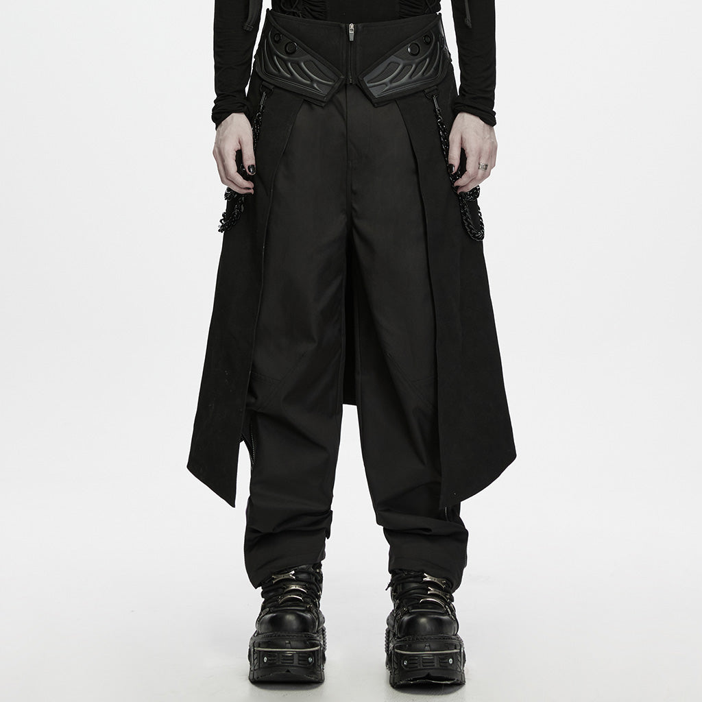 WQ-1013BQM Gothic Black Layered Chain Detail Punk Skirt Pants
