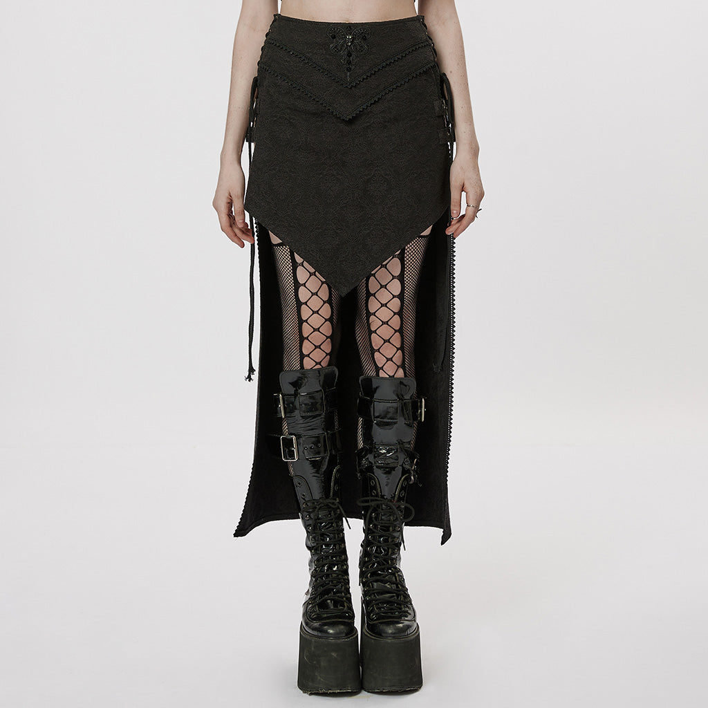 WQ-371BQF Gothic Asymmetrical black Lace Skirt with Front and Side Slits