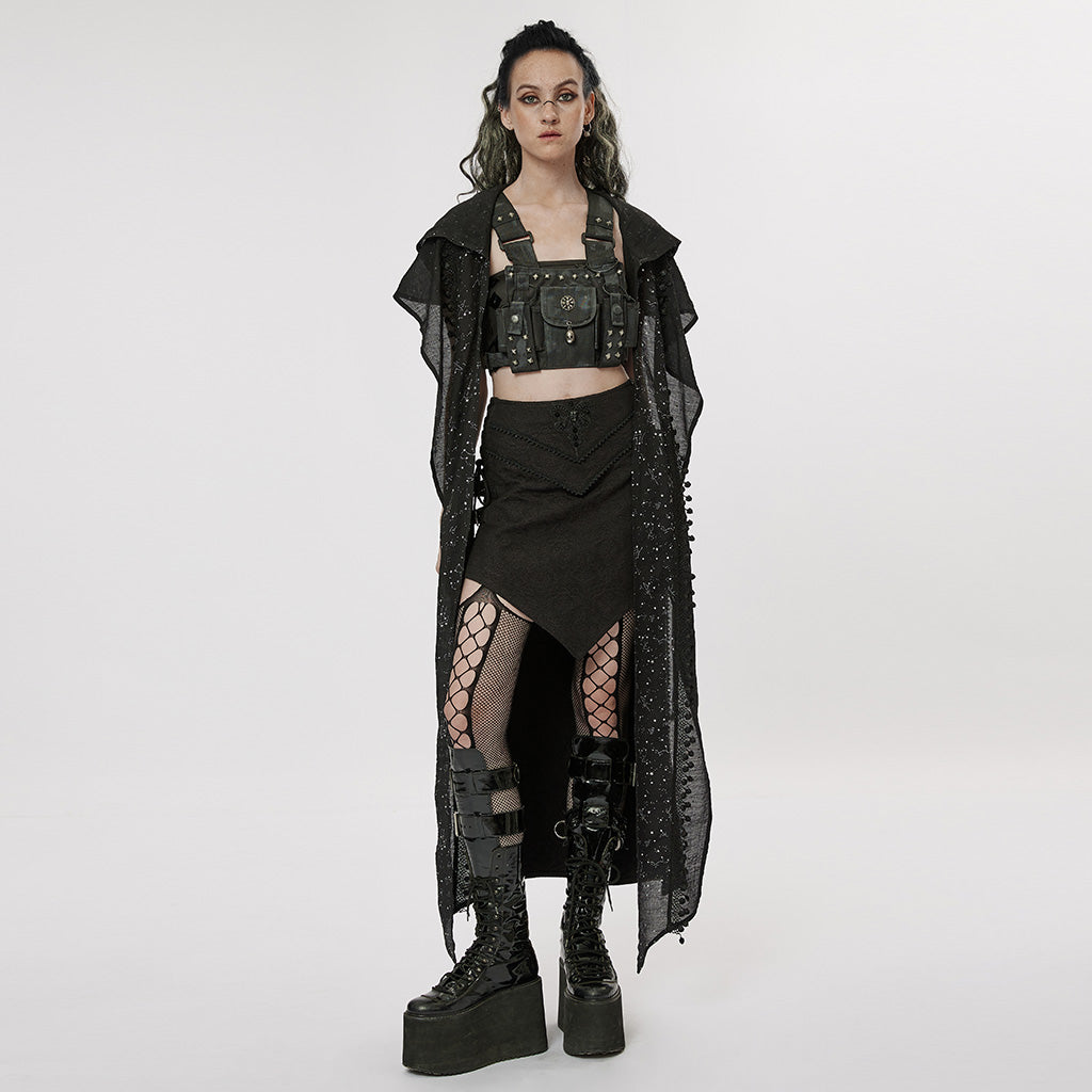 WQ-371BQF Gothic Asymmetrical black Lace Skirt with Front and Side Slits?-??Punk Rave Clothing