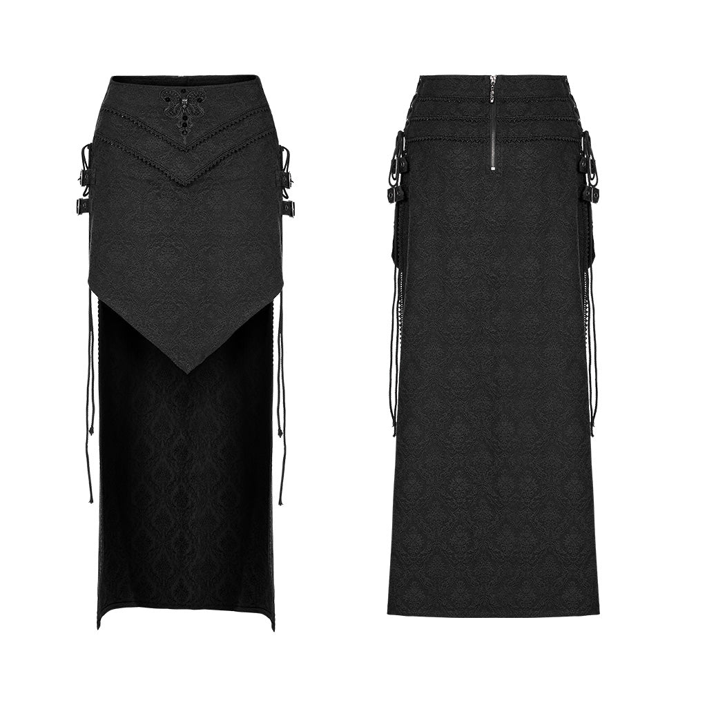 WQ-371BQF Gothic Asymmetrical black Lace Skirt with Front and Side Slits?-??Punk Rave Clothing