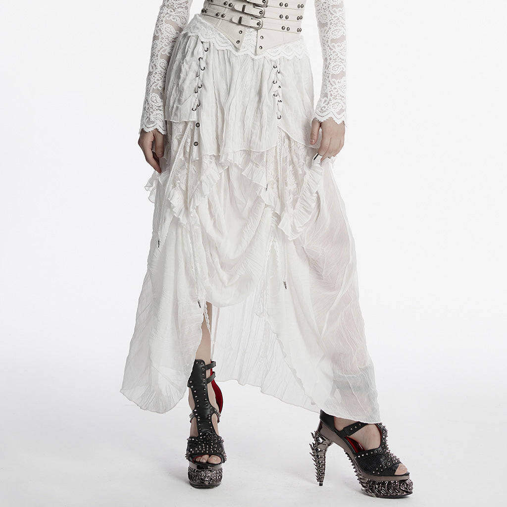 WQ-554BQF Gothic Skirt Layered Black Asymmetrical Lace Ruffle Design