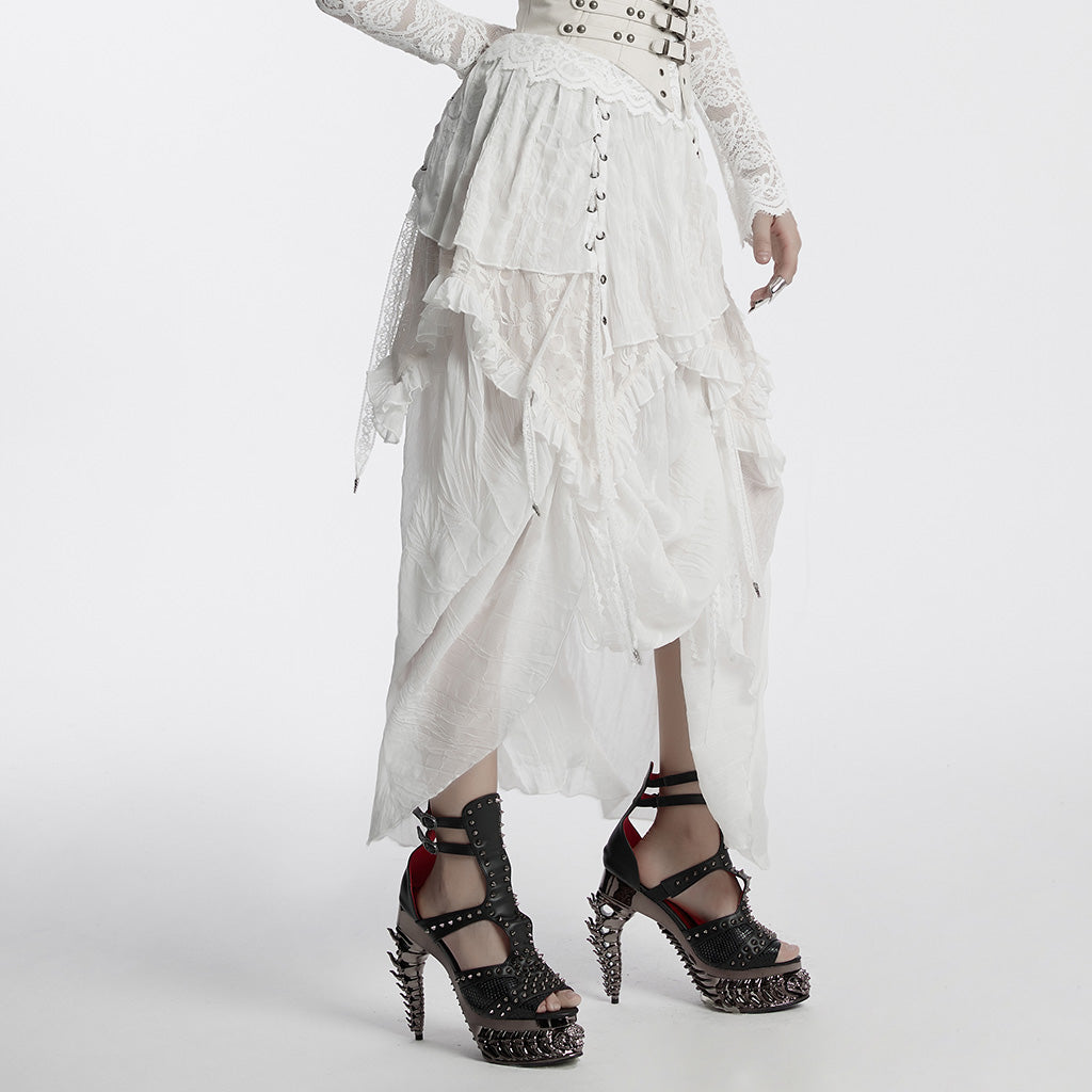 WQ-554BQF Gothic Skirt Layered Black Asymmetrical Lace Ruffle Design
