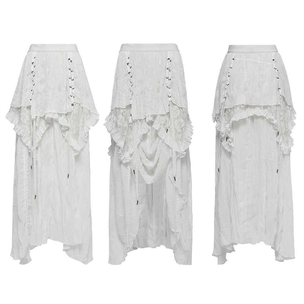 WQ-554BQF Gothic Skirt Layered Black Asymmetrical Lace Ruffle Design