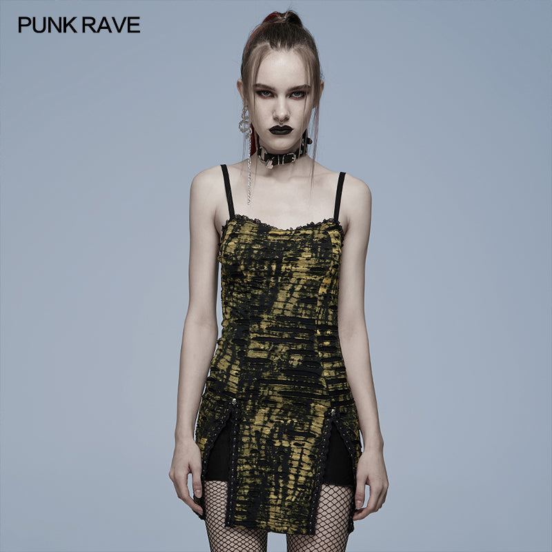 WQ-564LQF Gothic abstract print slip dress?-??Punk Rave Clothing