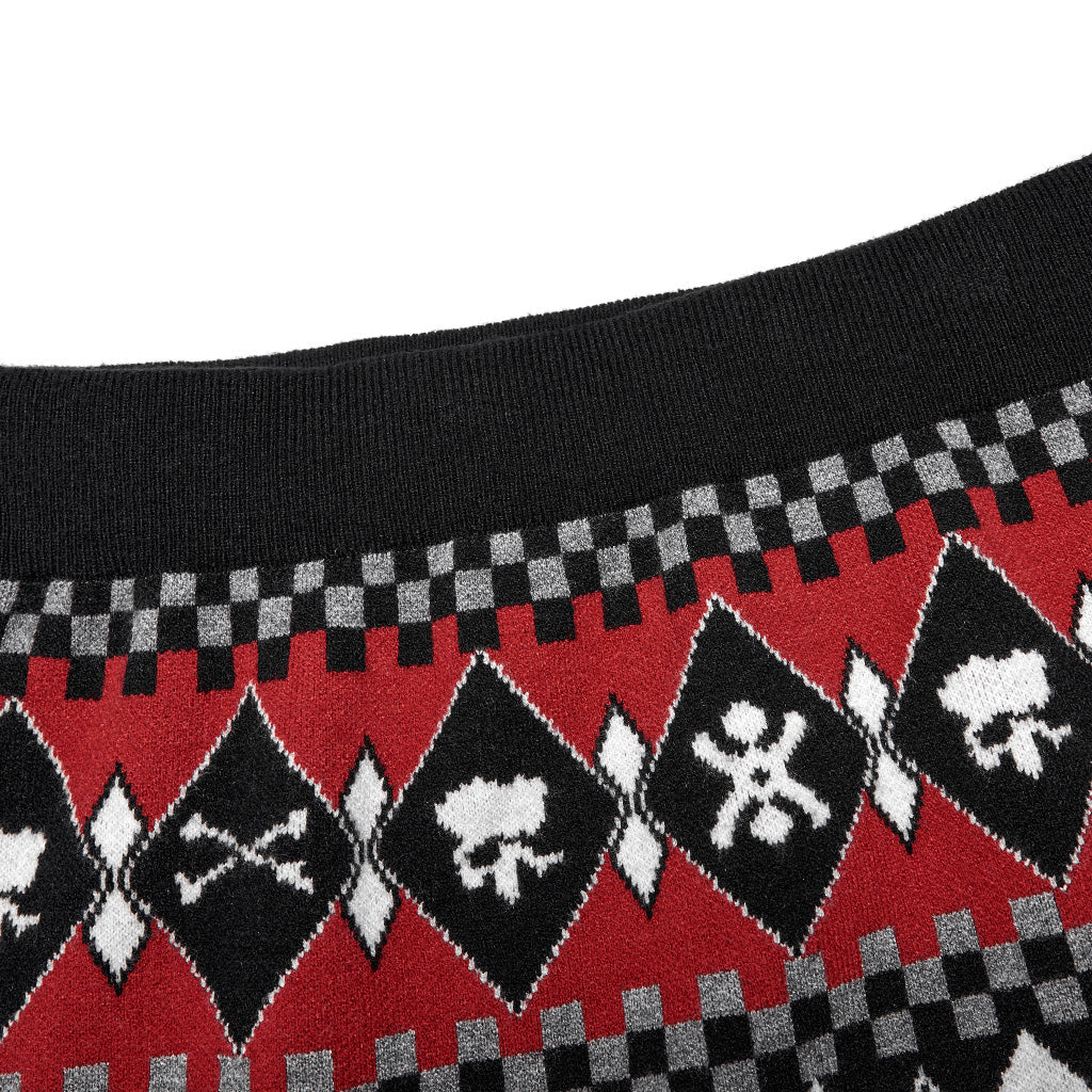 WQ-601BQF Edgy Argyle Punk Skirt with Geometric Black Red Design