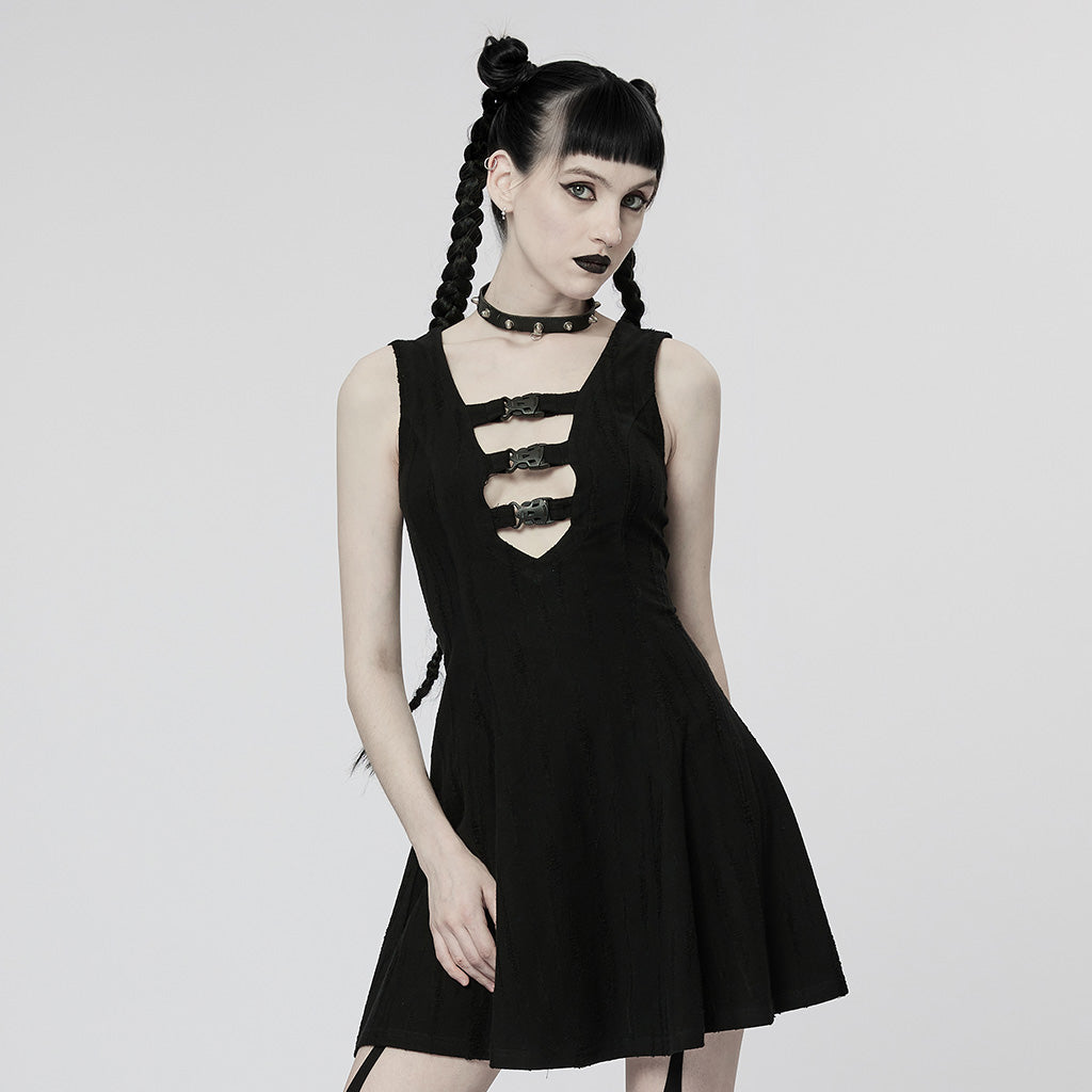 WQ-603LQF Edgy Cyber Punk Dress with Strappy Plunge Design?-??Punk Rave Clothing