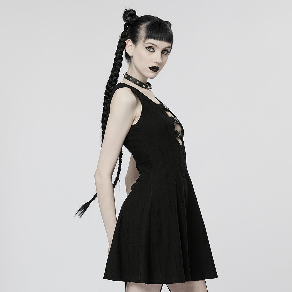WQ-603LQF Edgy Cyber Punk Dress with Strappy Plunge Design?-??Punk Rave Clothing